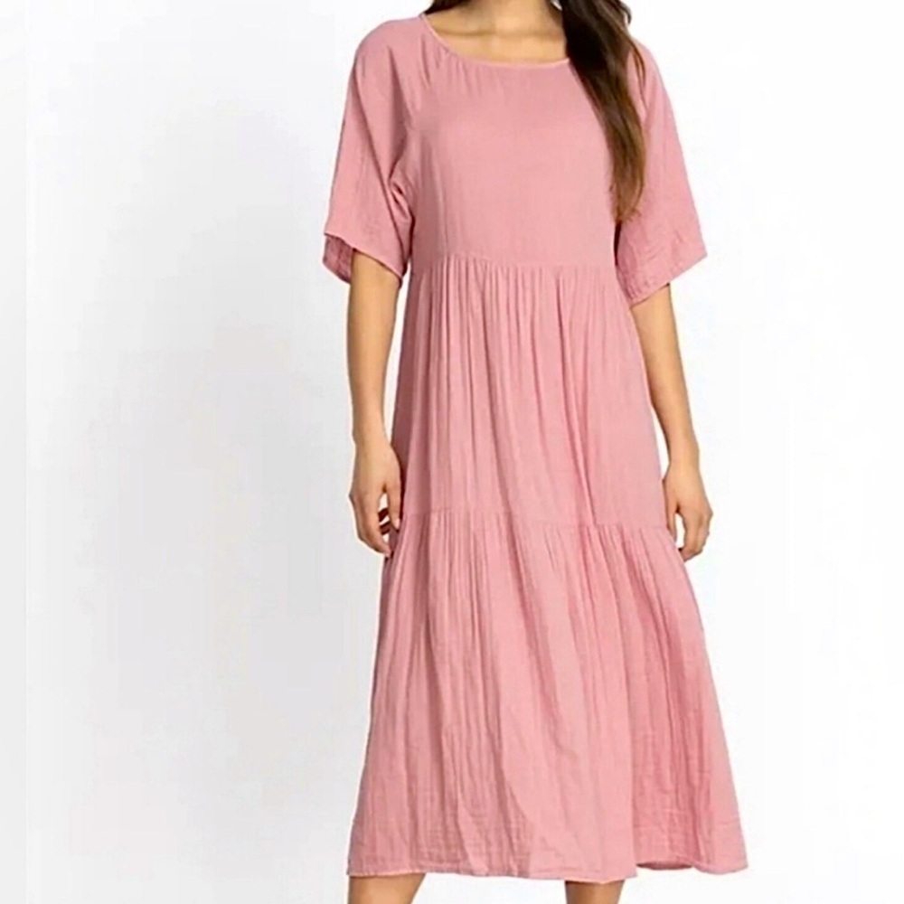 Johnny Was CALME Raglan Tiered Crinkle Gauze Dress, Size Small (v)